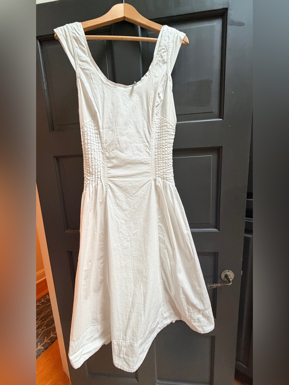 Anthropologie White Cap Sleeve Scoop Neck Midi Dress size large Cotton Smocked